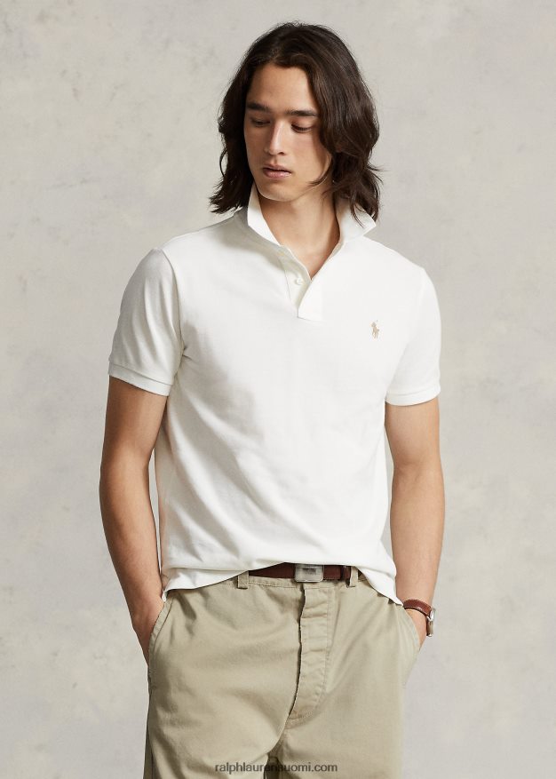 Ralph Lauren miehet slim fit mesh rento/työpoolopaita 0Z24ZR2 kannenpesuaine valkoinen