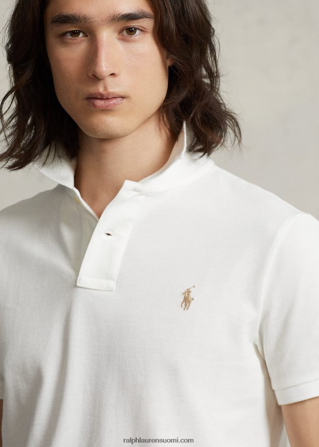 Ralph Lauren miehet slim fit mesh rento/työpoolopaita 0Z24ZR2 kannenpesuaine valkoinen