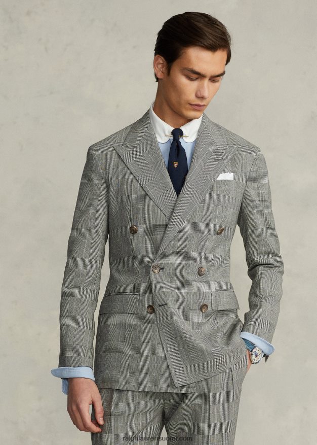 Ralph Lauren miehet villapaita pehmeä glen-ruudullinen poolopuku 0Z24ZR8604 musta/kerma/sininen