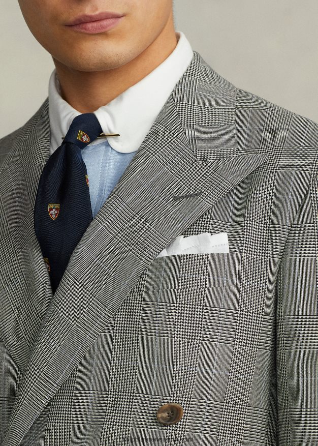 Ralph Lauren miehet villapaita pehmeä glen-ruudullinen poolopuku 0Z24ZR8604 musta/kerma/sininen