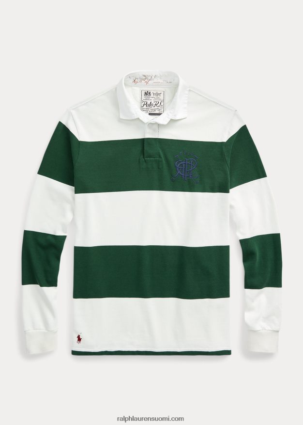 Ralph Lauren miehet klassinen istuvuus harjaraidallinen rugbypaita 0Z24ZR1122 uusi metsä/kansipesu valkoinen