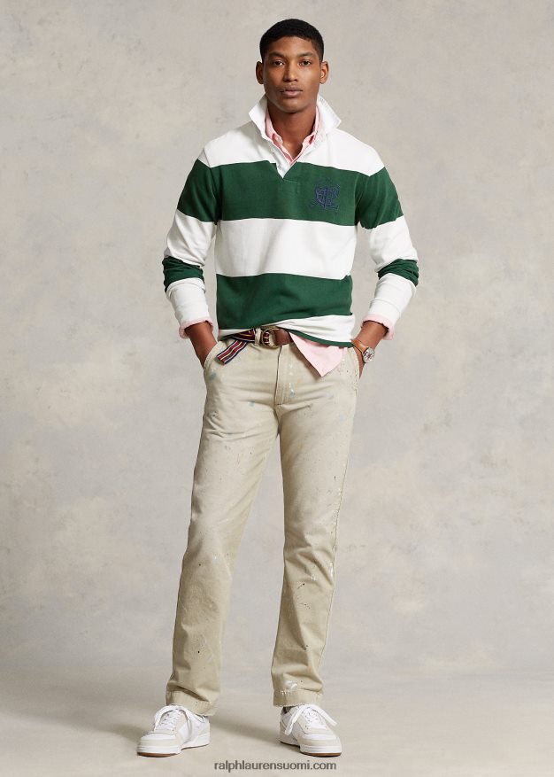 Ralph Lauren miehet klassinen istuvuus harjaraidallinen rugbypaita 0Z24ZR1122 uusi metsä/kansipesu valkoinen