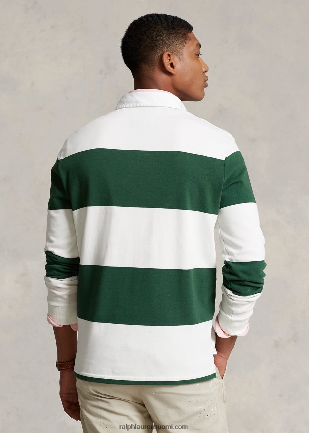Ralph Lauren miehet klassinen istuvuus harjaraidallinen rugbypaita 0Z24ZR1122 uusi metsä/kansipesu valkoinen