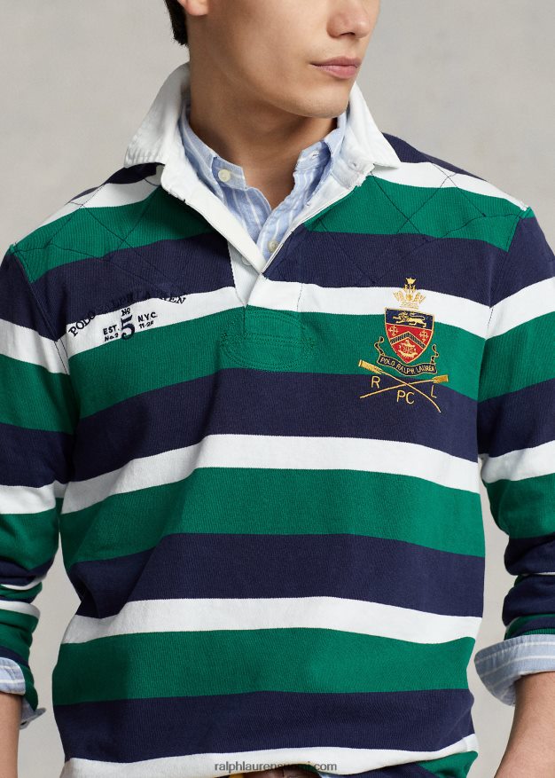 Ralph Lauren miehet klassinen istuvuus raidallinen rugbypaita 0Z24ZR797 urheilullinen vihreä multi