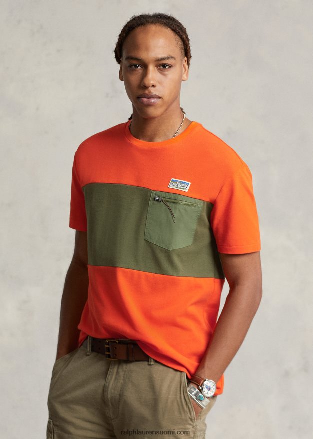Ralph Lauren miehet Klassisen istuvuuden mesh t-paita 0Z24ZR8518 purjehdus oranssi multi