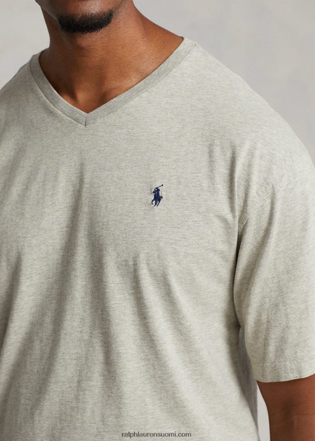 Ralph Lauren miehet jersey v-kaula-aukkoinen t-paita 0Z24ZR1844 uusi harmaa kanerva