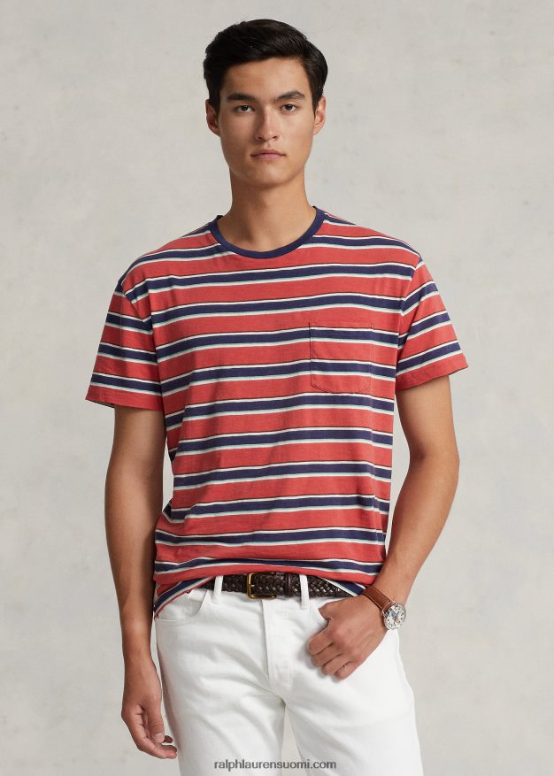 Ralph Lauren miehet klassinen istuvuus raidallinen jersey t-paita 0Z24ZR8448 post red multi