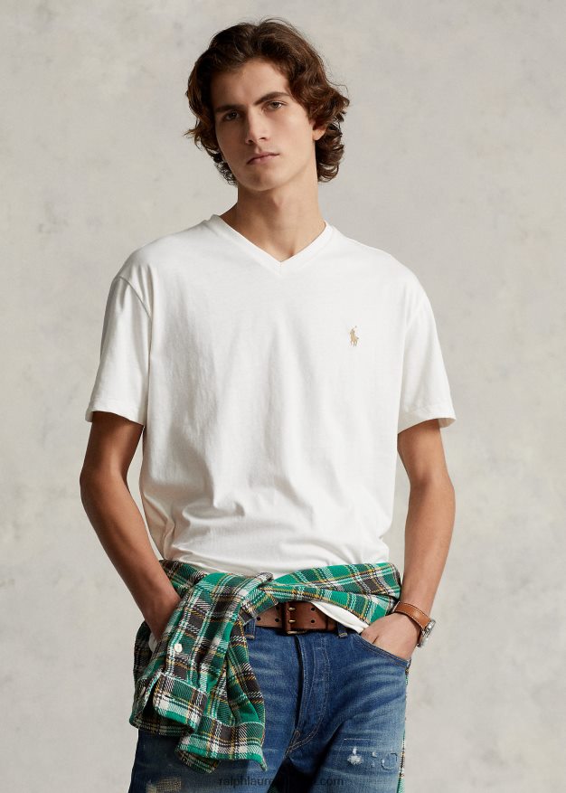 Ralph Lauren miehet klassinen v-kaula-aukkoinen jersey-t-paita 0Z24ZR203 kannenpesuaine valkoinen