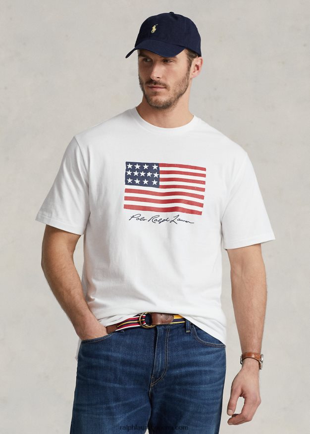 Ralph Lauren miehet lippu jersey t-paita 0Z24ZR1464 valkoinen