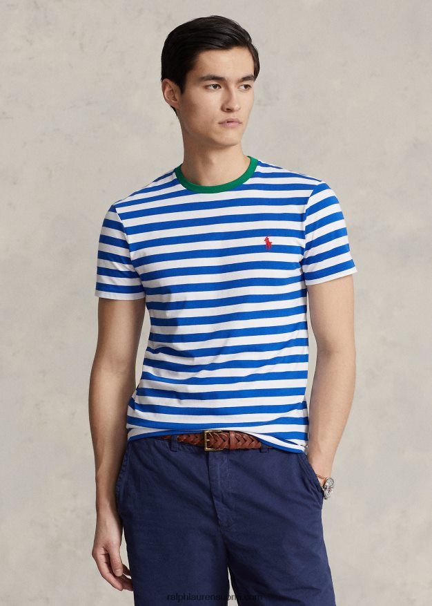 Ralph Lauren miehet mukautettu slim fit raidallinen jersey-t-paita 0Z24ZR519 Tyynenmeren kuninkaallinen/valkoinen