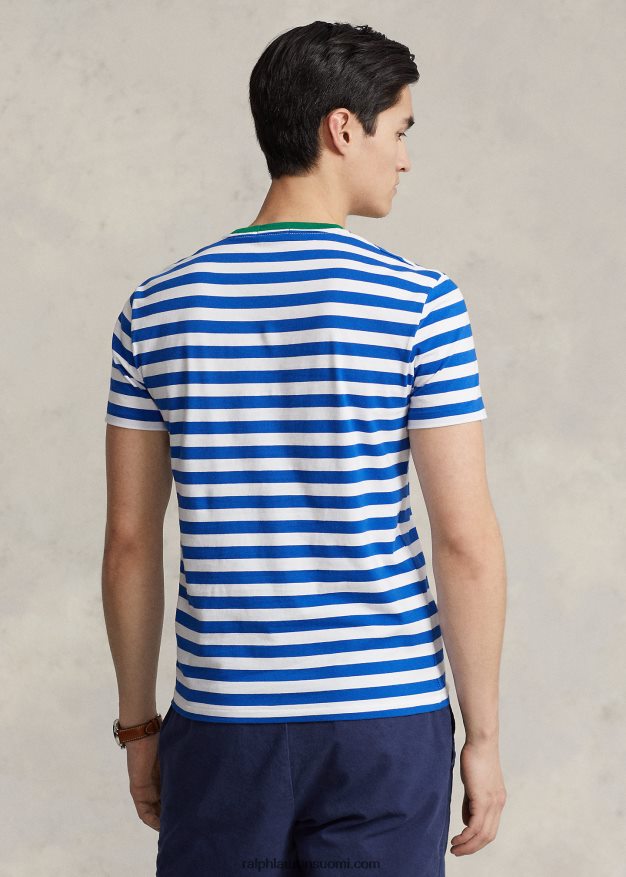 Ralph Lauren miehet mukautettu slim fit raidallinen jersey-t-paita 0Z24ZR519 Tyynenmeren kuninkaallinen/valkoinen