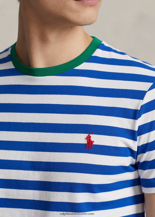 Ralph Lauren miehet mukautettu slim fit raidallinen jersey-t-paita 0Z24ZR519 Tyynenmeren kuninkaallinen/valkoinen