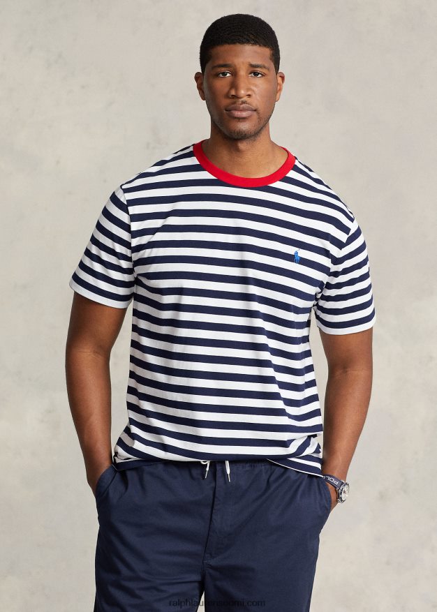 Ralph Lauren miehet raidallinen jersey crewneck t-paita 0Z24ZR1411 risteily laivasto/valkoinen