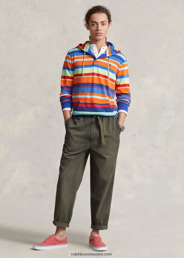 Ralph Lauren miehet raidallinen puuvillaverkko hupullinen t-paita 0Z24ZR880 purjehdus oranssi multi