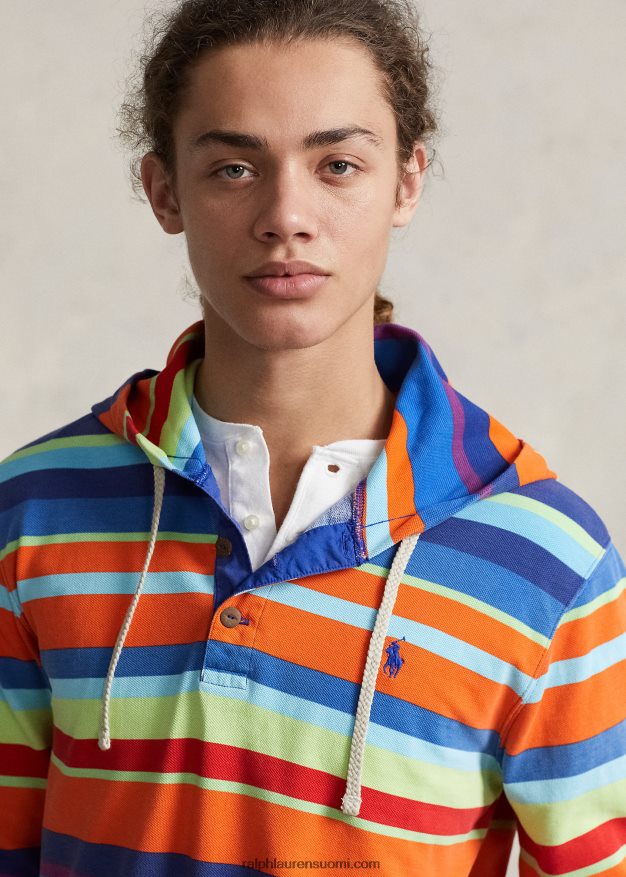 Ralph Lauren miehet raidallinen puuvillaverkko hupullinen t-paita 0Z24ZR880 purjehdus oranssi multi