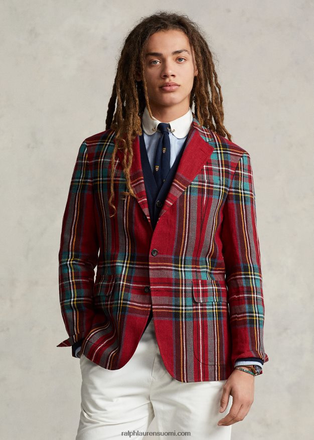 Ralph Lauren miehet Pehmeä ruudullinen pellavainen poolotakki 0Z24ZR1272 punainen/vihreä multi