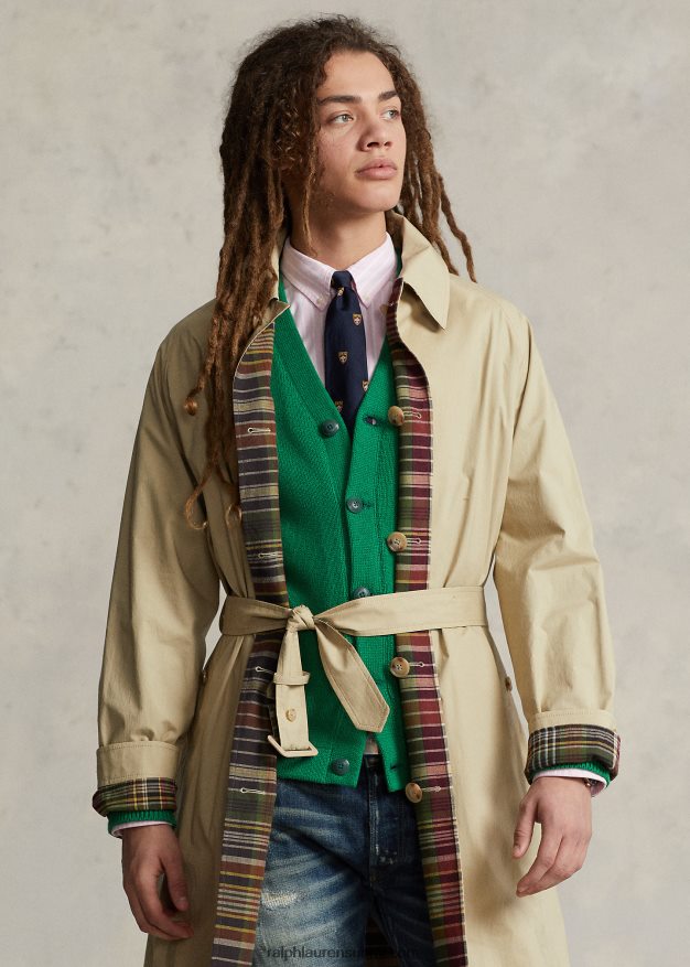 Ralph Lauren miehet käännettävä popliini-madras balmacaan-takki 0Z24ZR1274 oliivi multi