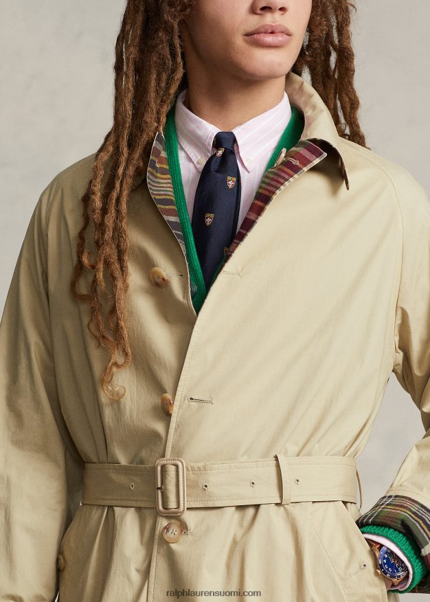 Ralph Lauren miehet käännettävä popliini-madras balmacaan-takki 0Z24ZR1274 oliivi multi