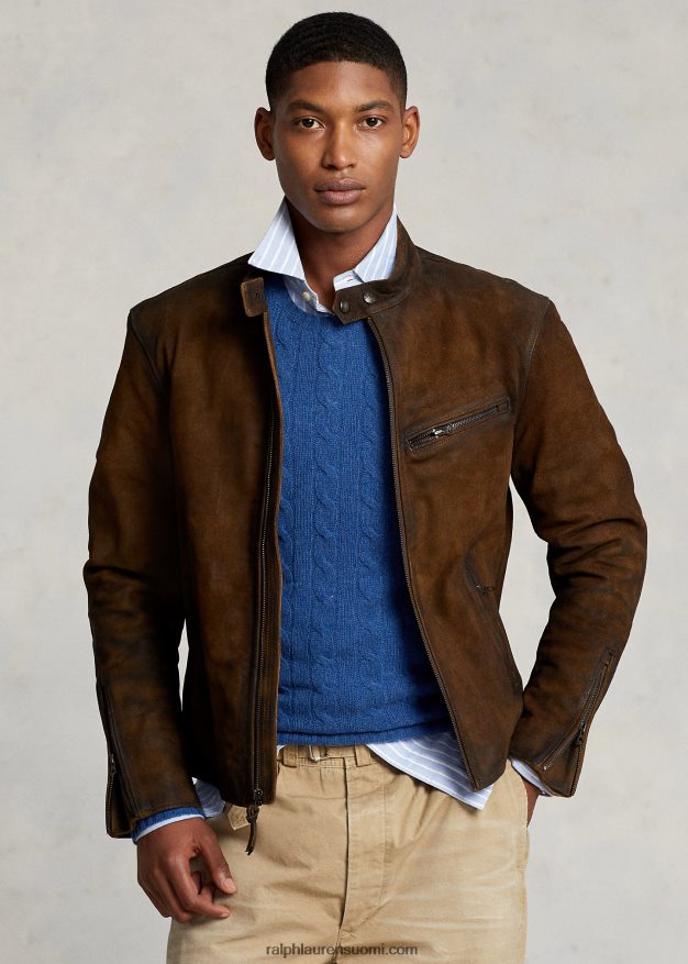 Ralph Lauren miehet karkea mokkanahka cafe racer -takki 0Z24ZR1127 smith brown