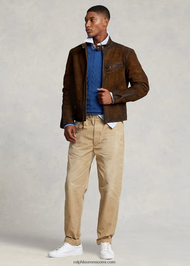 Ralph Lauren miehet karkea mokkanahka cafe racer -takki 0Z24ZR1127 smith brown