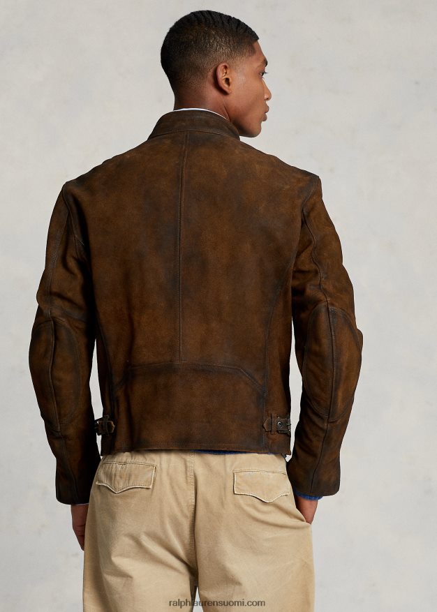 Ralph Lauren miehet karkea mokkanahka cafe racer -takki 0Z24ZR1127 smith brown
