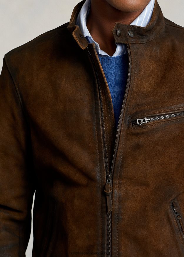 Ralph Lauren miehet karkea mokkanahka cafe racer -takki 0Z24ZR1127 smith brown
