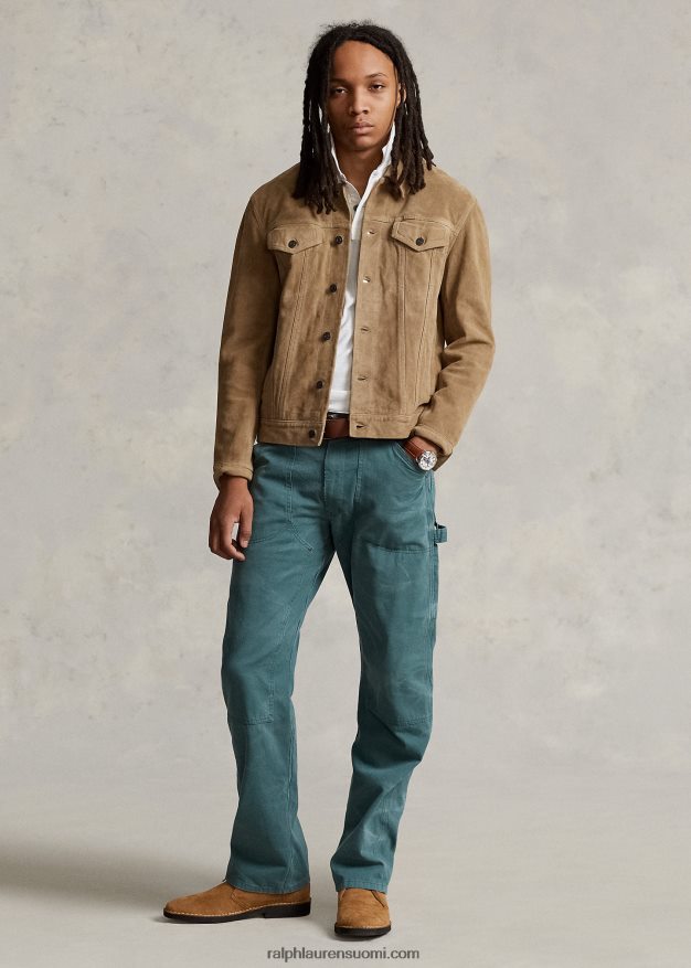 Ralph Lauren miehet mokkanahka kuorma-auton takki 0Z24ZR1191 aavikon khaki