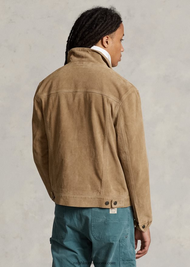Ralph Lauren miehet mokkanahka kuorma-auton takki 0Z24ZR1191 aavikon khaki