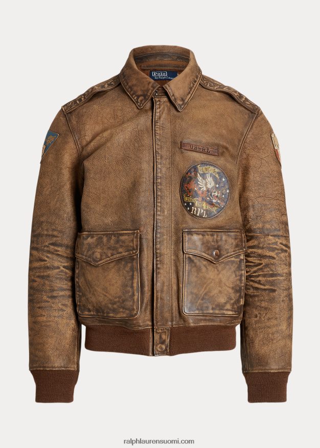 Ralph Lauren miehet nahkainen lentotakki 0Z24ZR902 metsästäjä ruskea