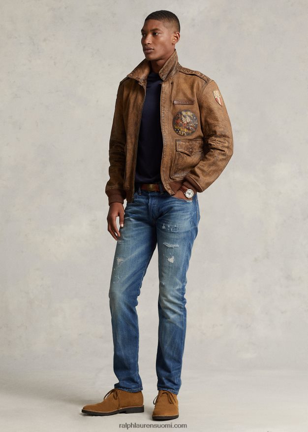 Ralph Lauren miehet nahkainen lentotakki 0Z24ZR902 metsästäjä ruskea