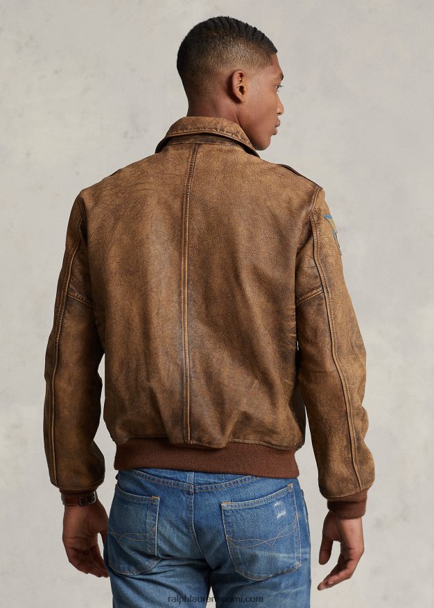 Ralph Lauren miehet nahkainen lentotakki 0Z24ZR902 metsästäjä ruskea