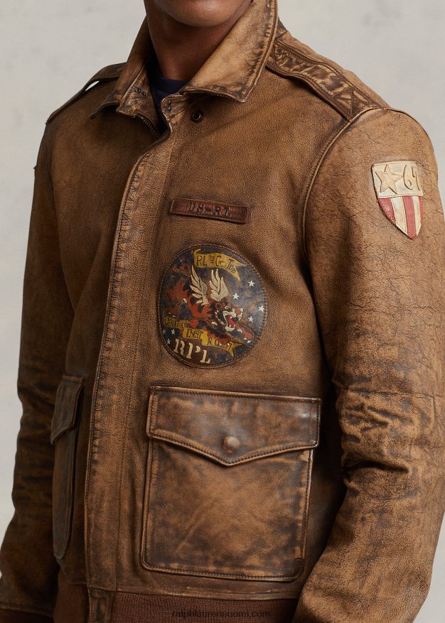 Ralph Lauren miehet nahkainen lentotakki 0Z24ZR902 metsästäjä ruskea