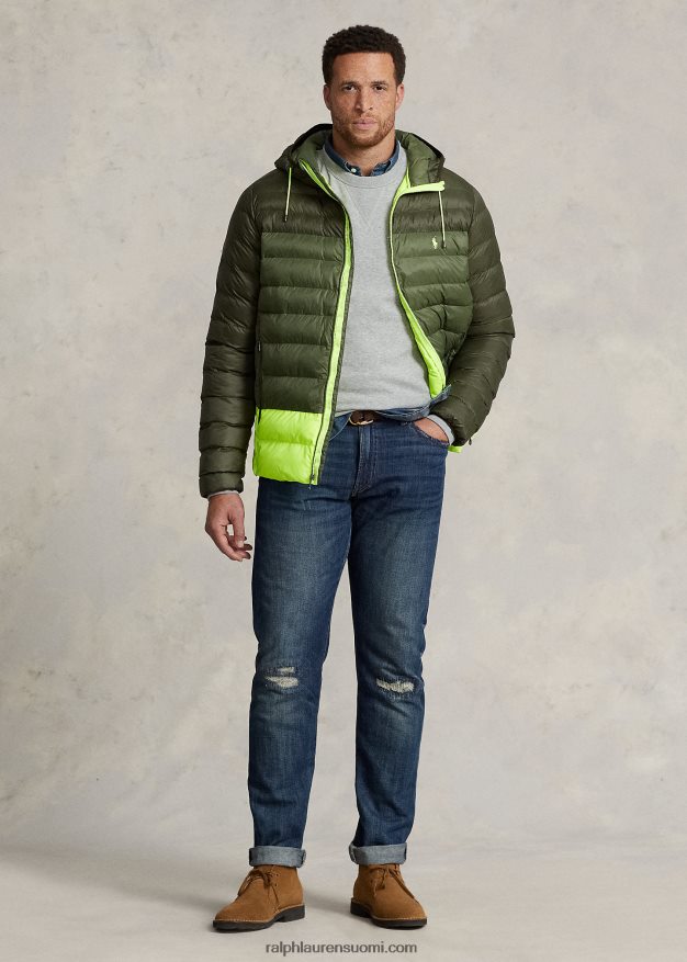 Ralph Lauren miehet pakattava vettä hylkivä hupullinen takki 0Z24ZR1910 tumma salvia multi