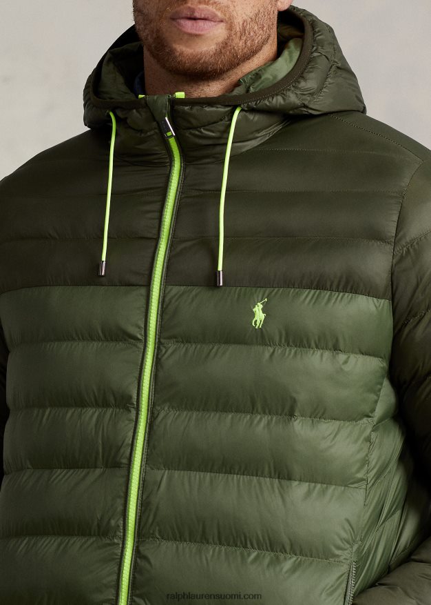Ralph Lauren miehet pakattava vettä hylkivä hupullinen takki 0Z24ZR1910 tumma salvia multi