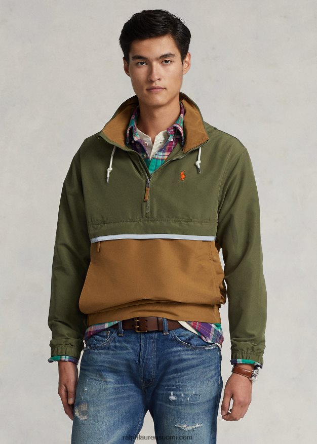 Ralph Lauren miehet pakattava vettä hylkivä hupullinen takki 0Z24ZR8509 lähetys tan multi