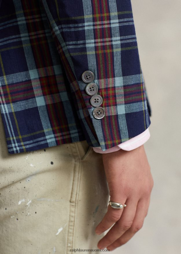 Ralph Lauren miehet poolo pehmeä madras-pukutakki 0Z24ZR8674 indigo/punainen multi