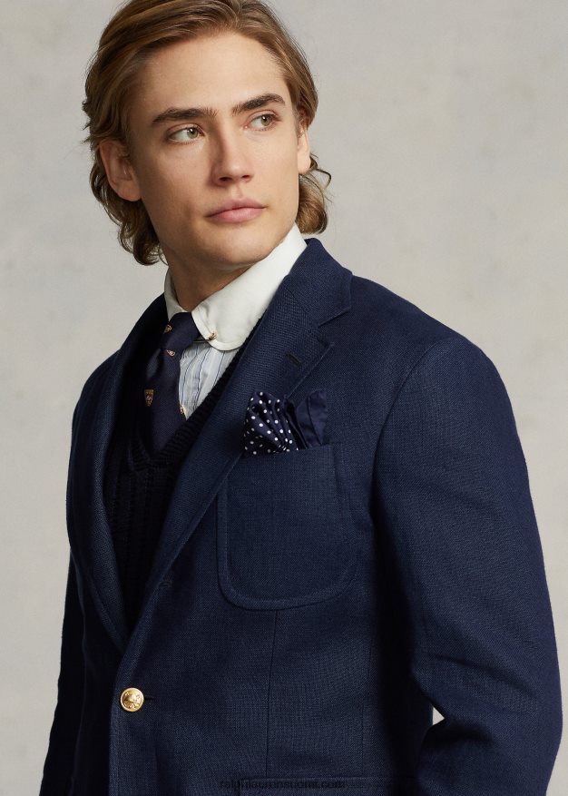 Ralph Lauren miehet poolo pehmeä pellavapukutakki 0Z24ZR1167 laivasto