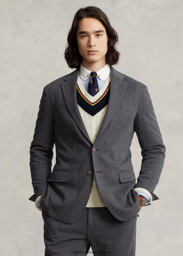 Ralph Lauren miehet poolo pehmeä pinstripe-neulottu pukutakki 0Z24ZR1161 tummanharmaa