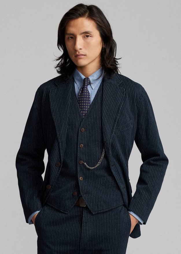 Ralph Lauren miehet rakentamaton kalanruoto urheilutakki 0Z24ZR1726 indigo neularaita