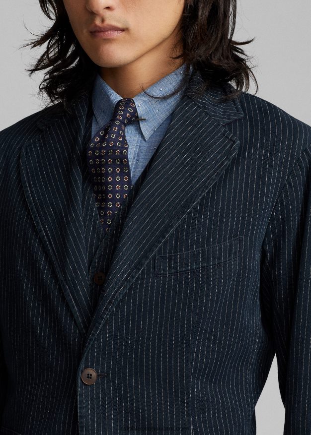 Ralph Lauren miehet rakentamaton kalanruoto urheilutakki 0Z24ZR1726 indigo neularaita