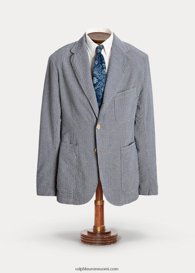 Ralph Lauren miehet rakentamaton seersucker urheilutakki 0Z24ZR1719 sininen/kerma