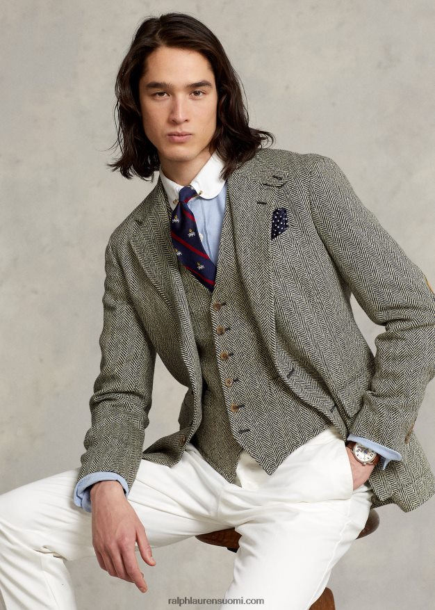 Ralph Lauren miehet rl67 pellavasekoite kalanruototakki 0Z24ZR1092 musta ja kerma