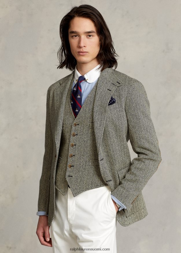 Ralph Lauren miehet rl67 pellavasekoite kalanruototakki 0Z24ZR1092 musta ja kerma