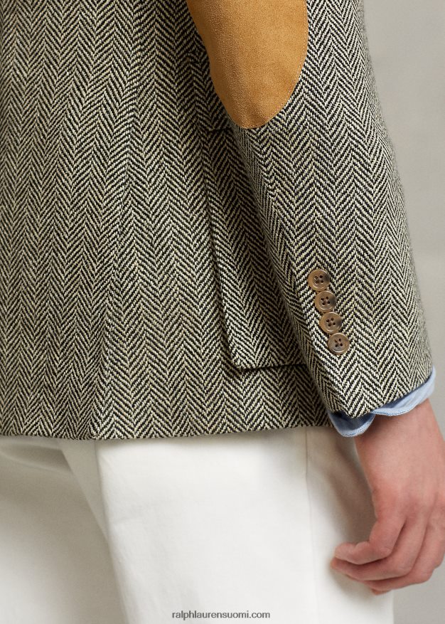 Ralph Lauren miehet rl67 pellavasekoite kalanruototakki 0Z24ZR1092 musta ja kerma