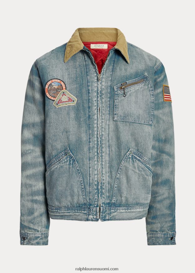 Ralph Lauren miehet täysvetoketjullinen farkkutakki 0Z24ZR1805 jaanai pesu