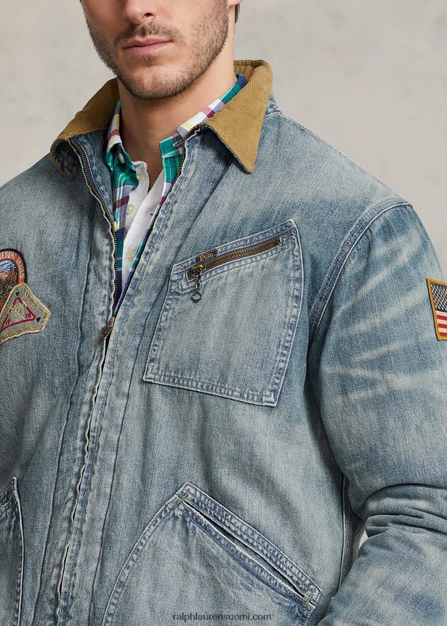 Ralph Lauren miehet täysvetoketjullinen farkkutakki 0Z24ZR1805 jaanai pesu