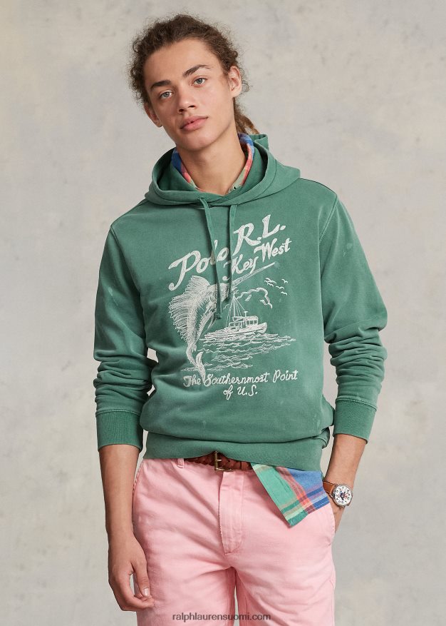 Ralph Lauren miehet graafinen kirjailtu fleecehuppari 0Z24ZR782 veranon vihreä