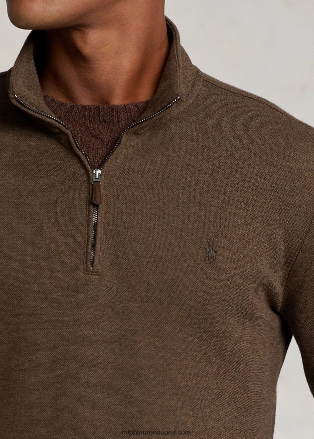 Ralph Lauren miehet kaksinkertainen neuleverkko, neljännesvetoketju 0Z24ZR1065 muskottipähkinän ruskea kanerva