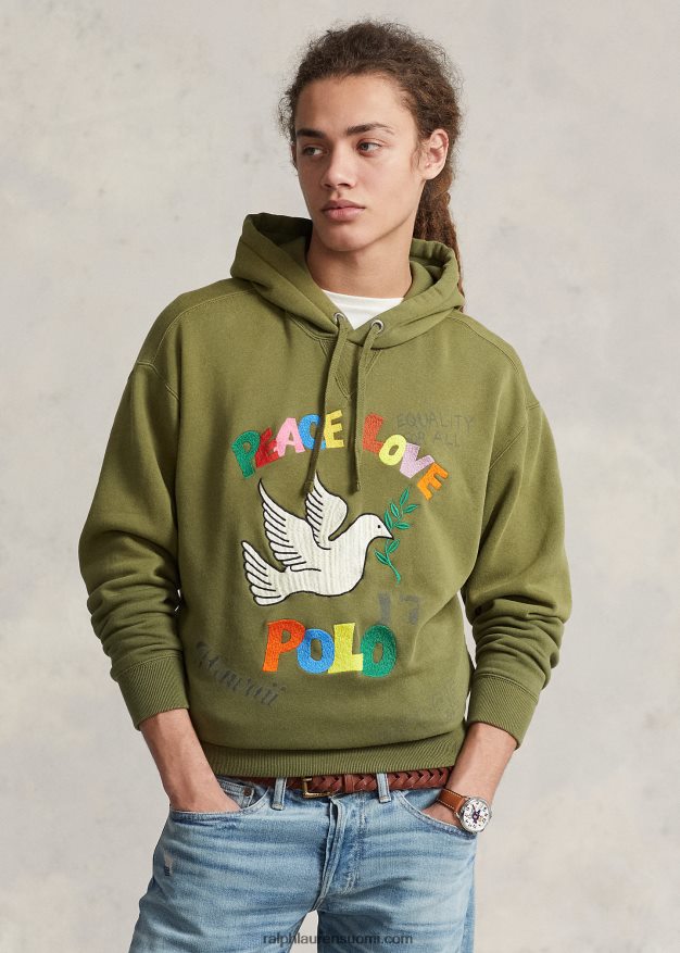 Ralph Lauren miehet kirjailtu graafinen fleecehuppari 0Z24ZR554 tumma salvia