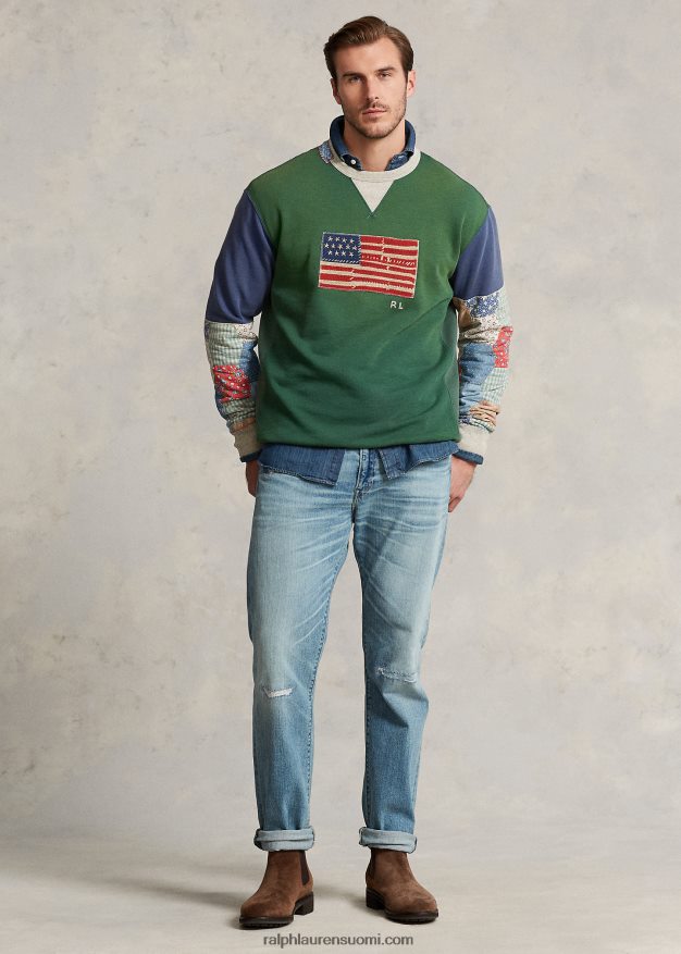 Ralph Lauren miehet lippu patchwork-hihainen fleecepaita 0Z24ZR1371 veranon vihreä